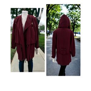 NWT Vintage J. Gallery Dark Red Drape Front Cinched Waist Hooded Jacket Size 14